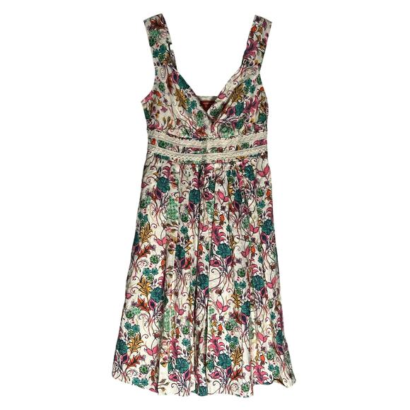 Sundance Sz 6 Floral Sweetheart Babydoll 100% Linen Sundress Lace Fit&Flare Midi - Picture 1 of 14